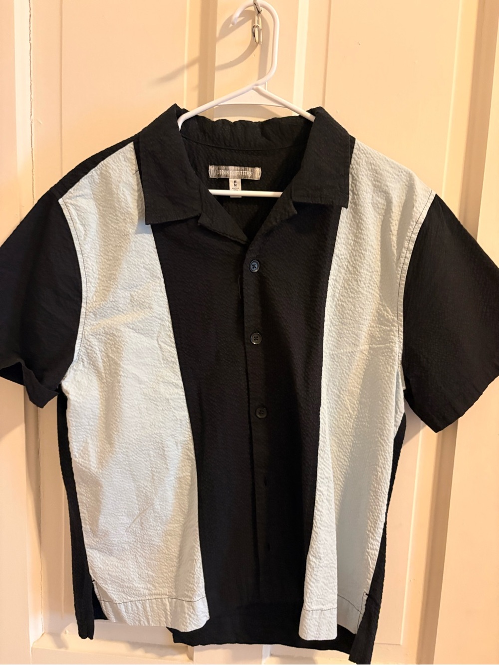 Urban Outfitters Black and Light Gray Colorblock Short-Sleeve Button Shirt